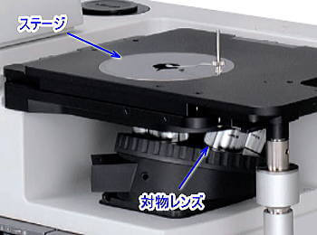 倒立型金属顕微鏡のステージの例